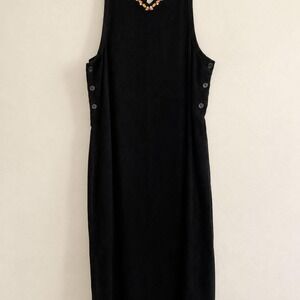 Vintage 90s Black Embroidered Sleeveless Midi Dress
